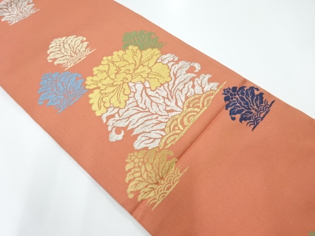アンティーク　川島織物製　草花模様織出し袋帯（着用可）